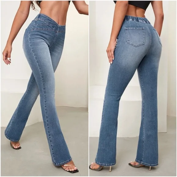 black High Waist Fitted Bootcut Denim Jeans - Picture 6 of 7